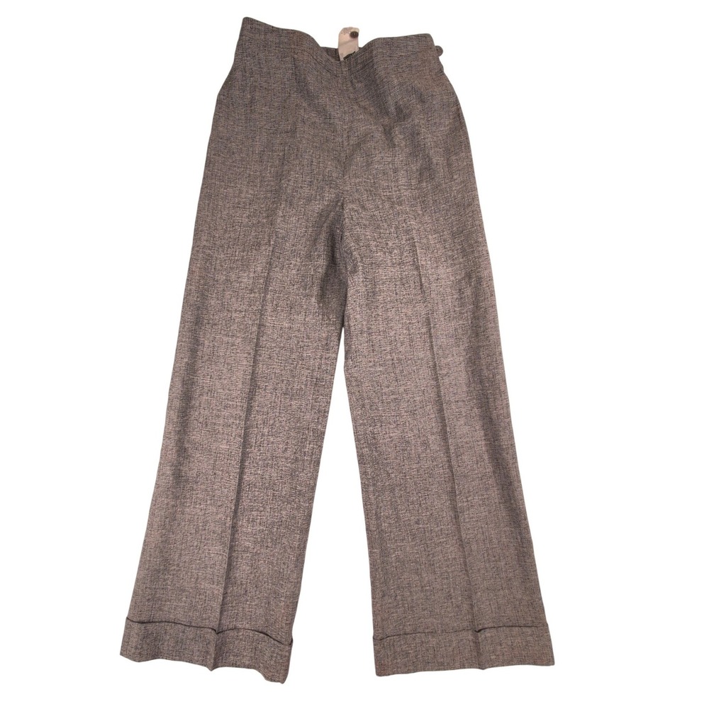 Armani Collezioni Gray Linen Blend Wide Leg Cuffed Trousers Made in Italy Size 6